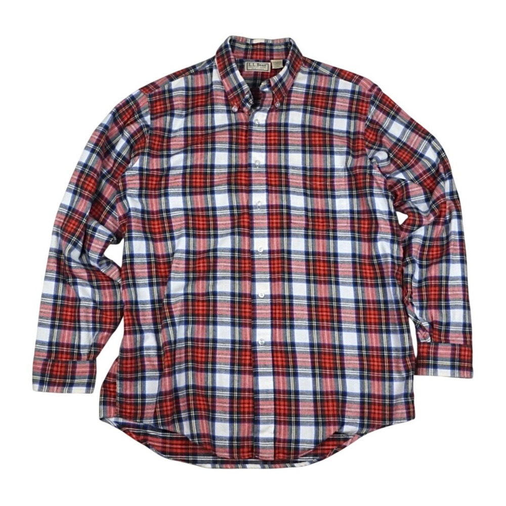Vtg LL Bean‎ Plaid Flannel Shirt Mens L Red Blue Made USA 90s Heritage Button Up